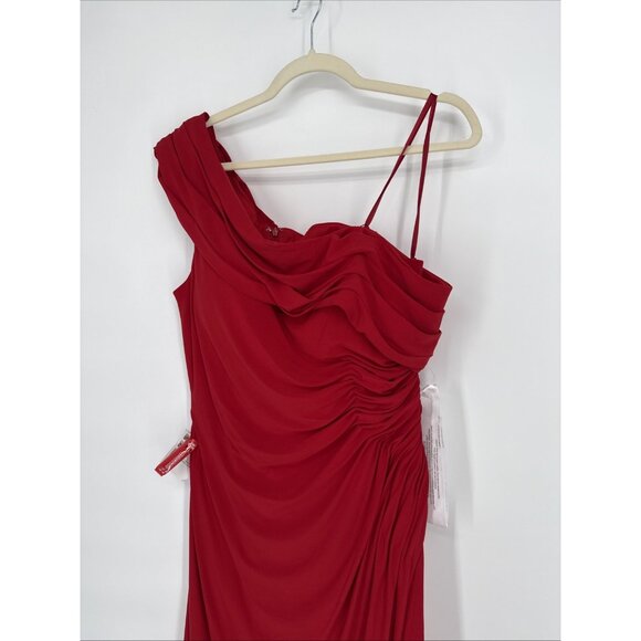 Mac Duggal Size 12 Red 26484 Ruched One-Shoulder Jersey Midi Cocktail Dress - Picture 7 of 13